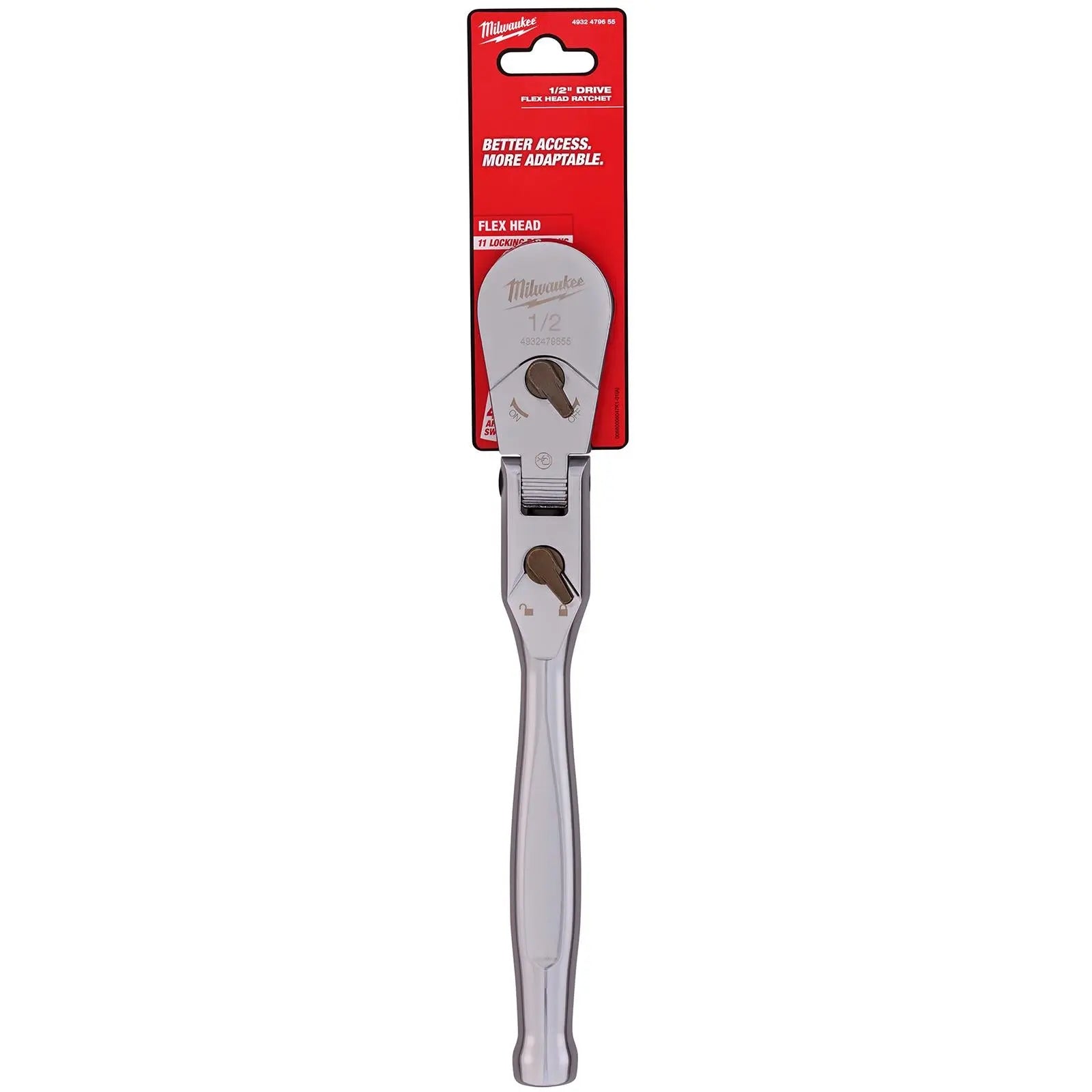 Milwaukee Socket Ratchet Wrench Flexible Head 1/2" Drive 90 Tooth Slim Profile Head  White Rose Tools