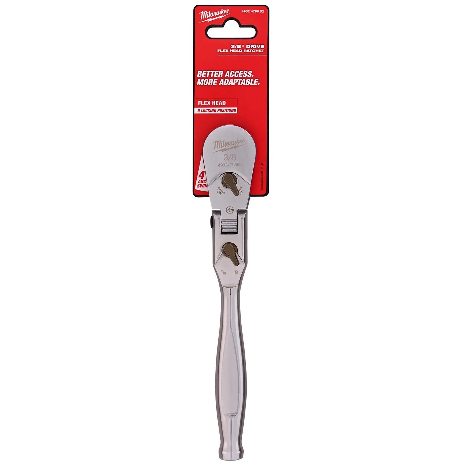 Milwaukee Socket Ratchet Wrench Flexible Head 3/8" Drive 90 Tooth Slim Profile Head  White Rose Tools