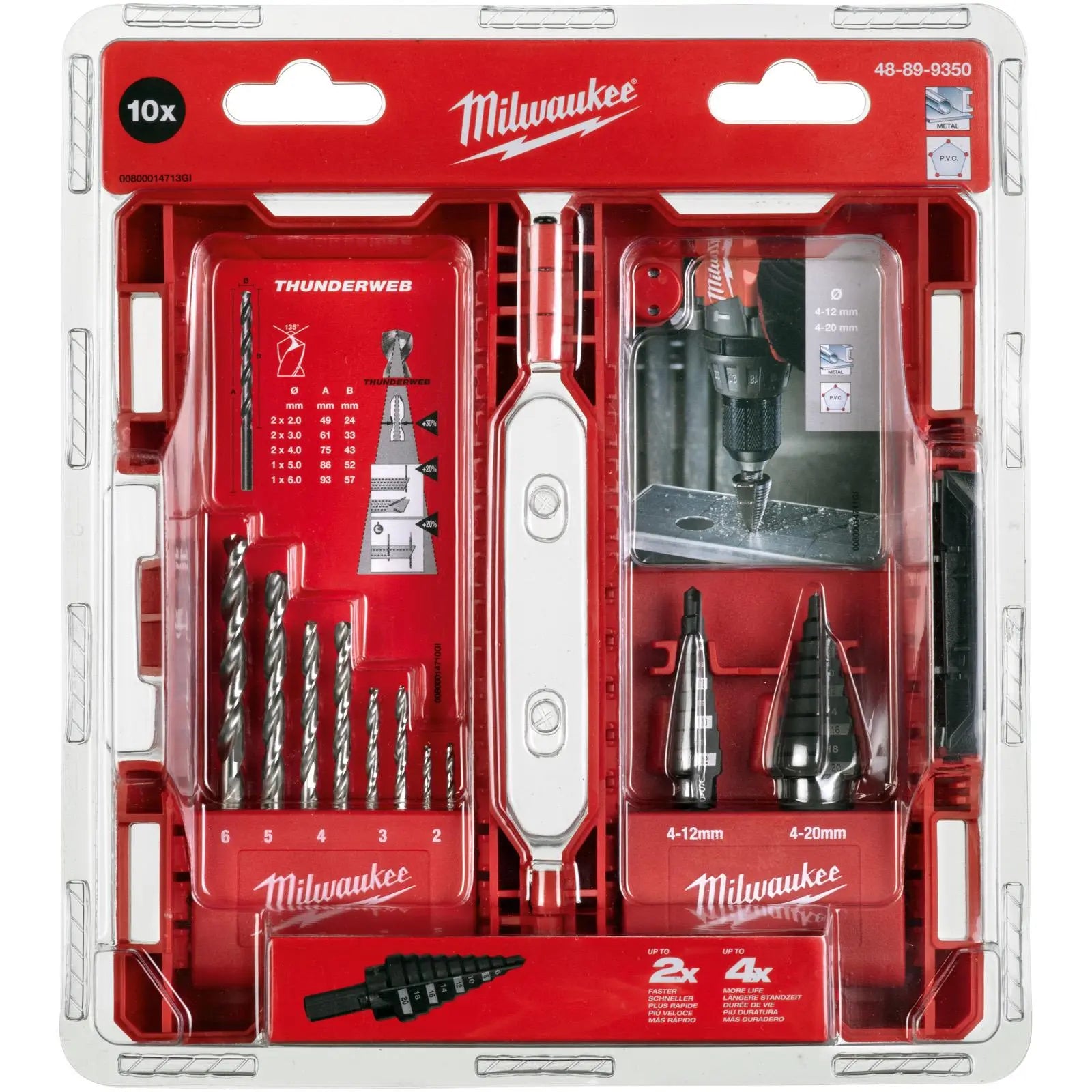 Milwaukee Step Drill and Thunderweb Metal Drill Bit Combo Set 10 Pieces  White Rose Tools