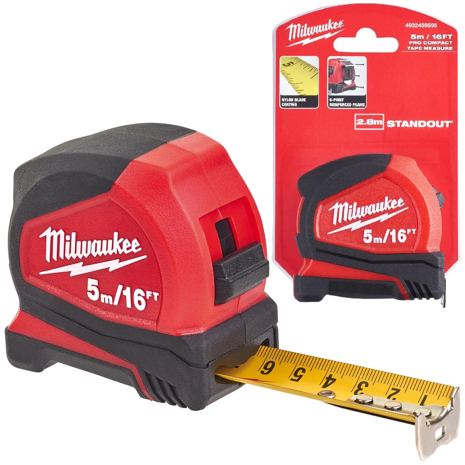 Milwaukee Tape Measure 5m 16ft Metric Imperial Pro Compact Pocket Tape 25mm Blade Width 