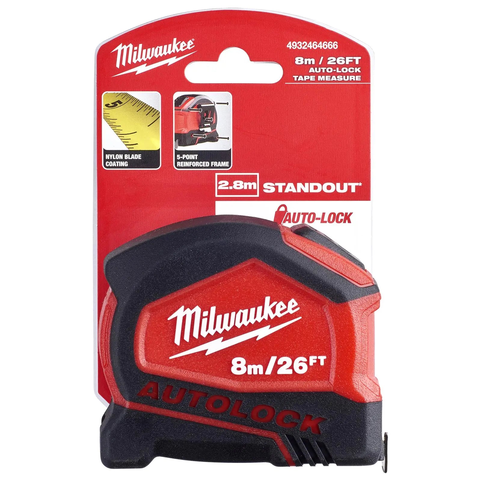 Milwaukee Tape Measure 8m 26ft Metric Imperial Autolock 25mm Blade Width 