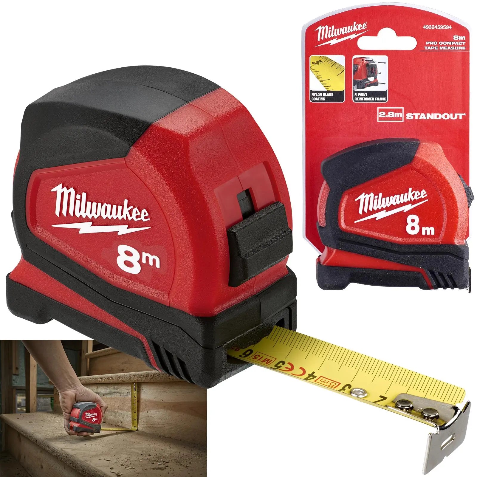 Milwaukee Tape Measure 8m Metric Pro Compact Pocket Tape 25mm Blade Width 