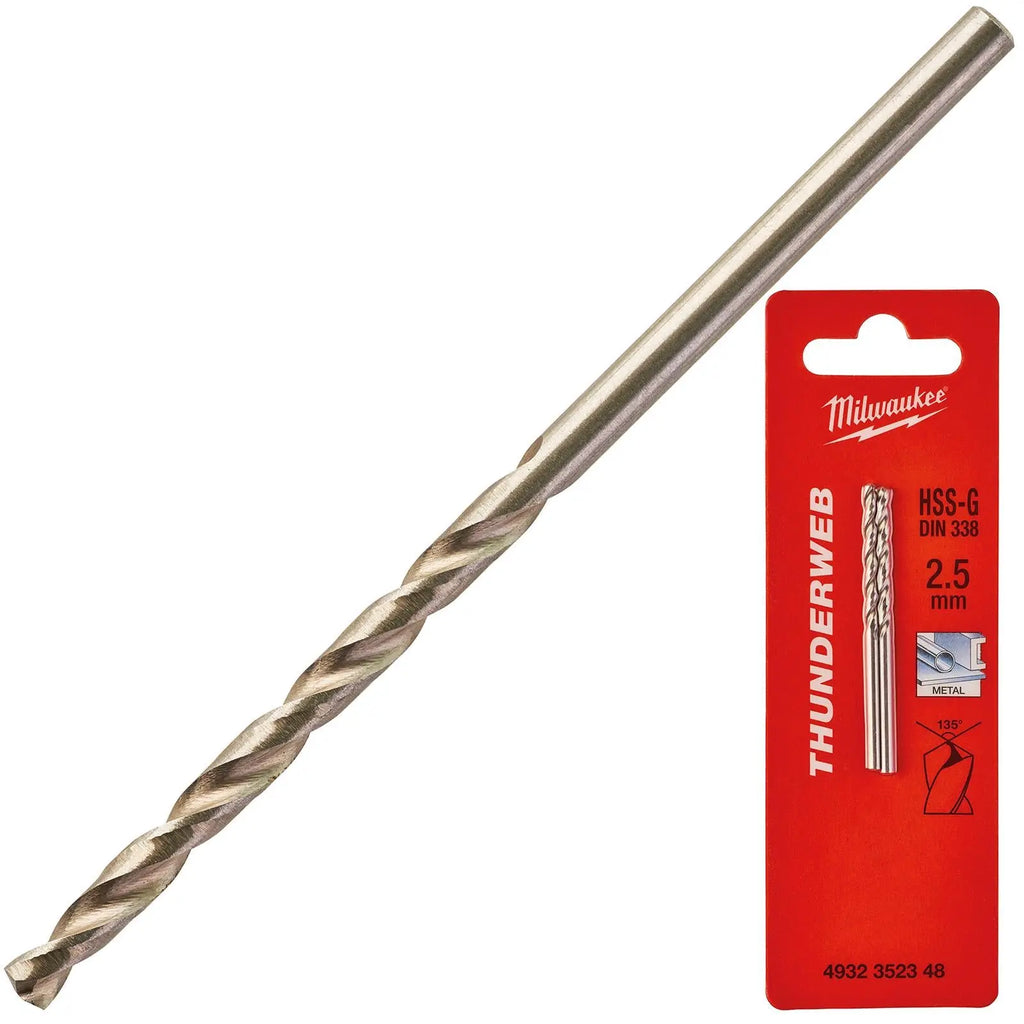 Milwaukee Thunderweb Metal Drill Bits HSS-G Ground DIN338 2 Pack 1.0-4.0mm 