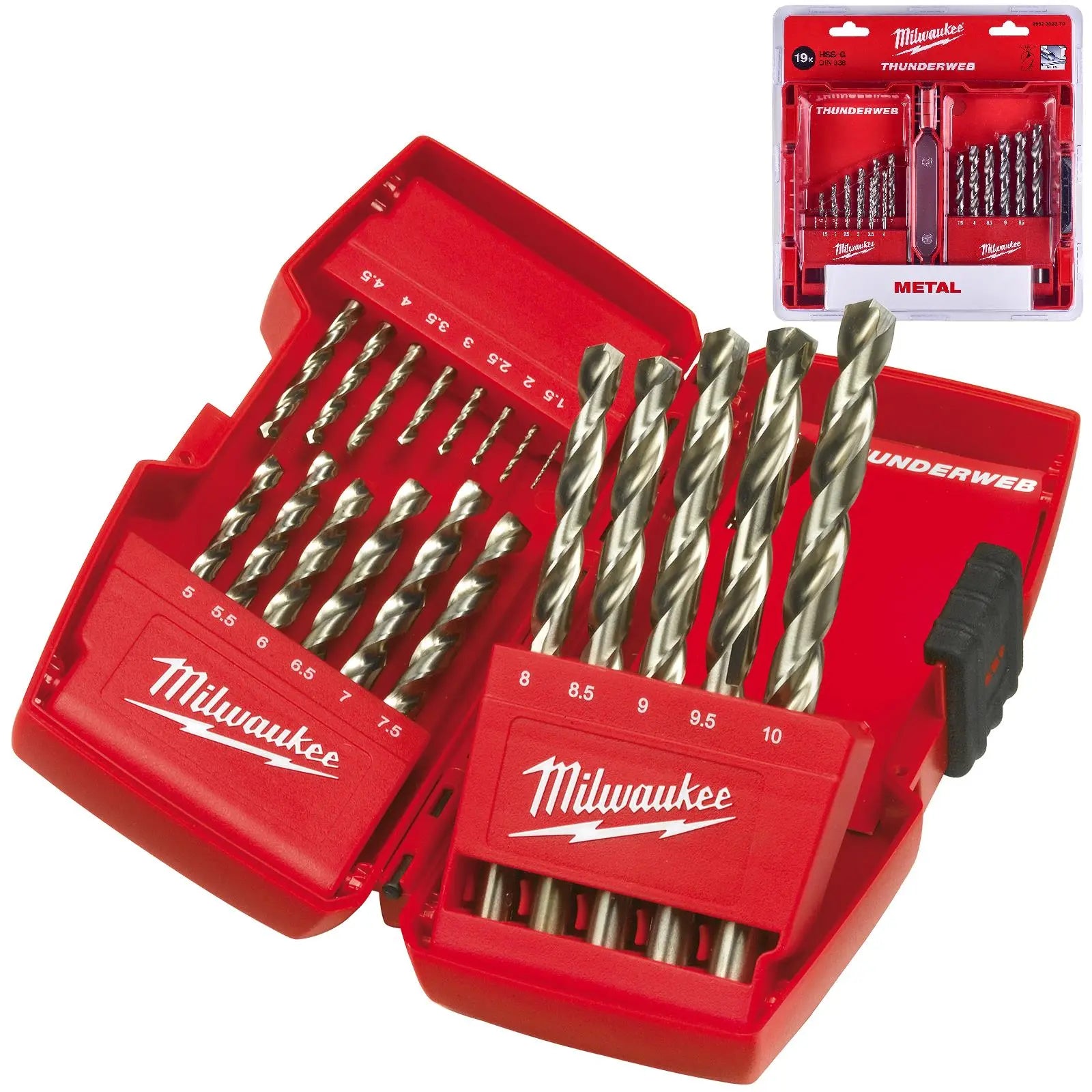 Milwaukee Thunderweb Metal HSS Drill Bit Set 19 Piece 1-10mm in Case 