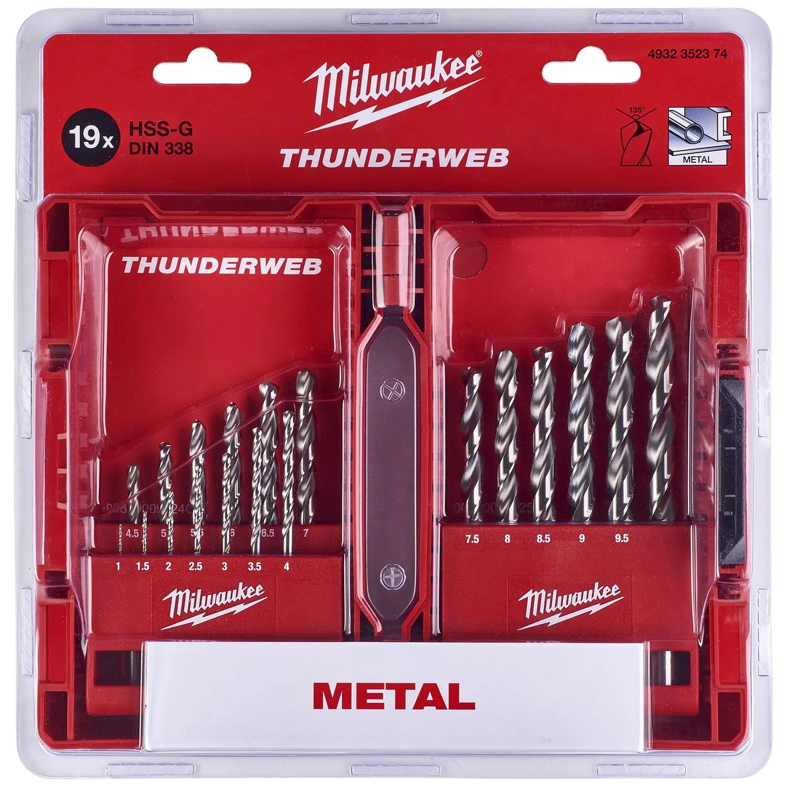 Milwaukee Thunderweb Metal HSS Drill Bit Set 19 Piece 1-10mm in Case 
