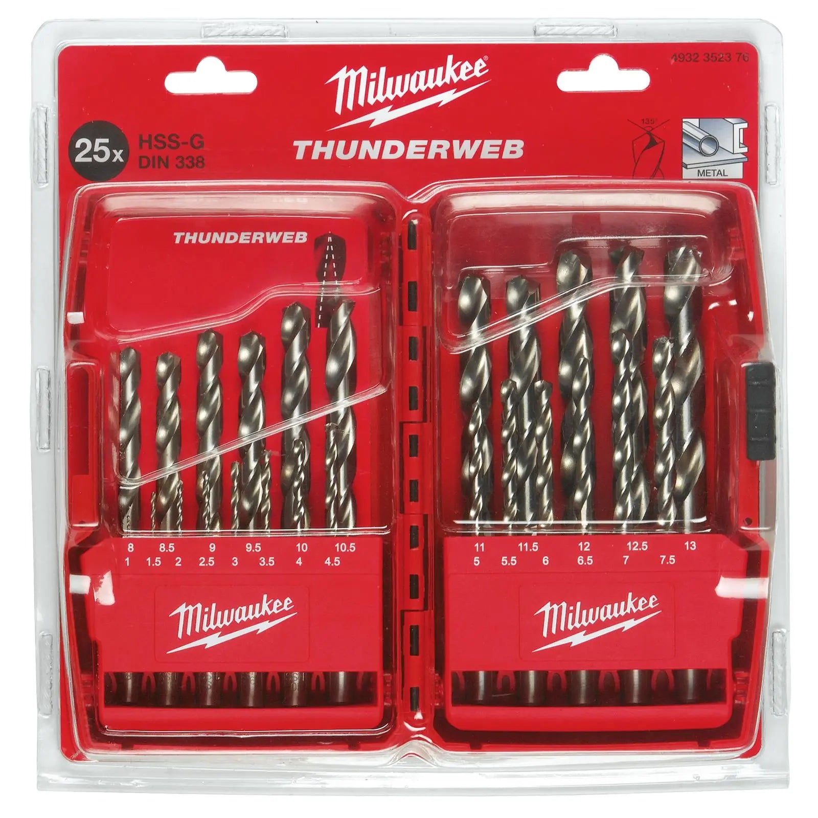 Milwaukee Thunderweb Metal HSS Drill Bit Set 25 Piece 1-13mm in Case 