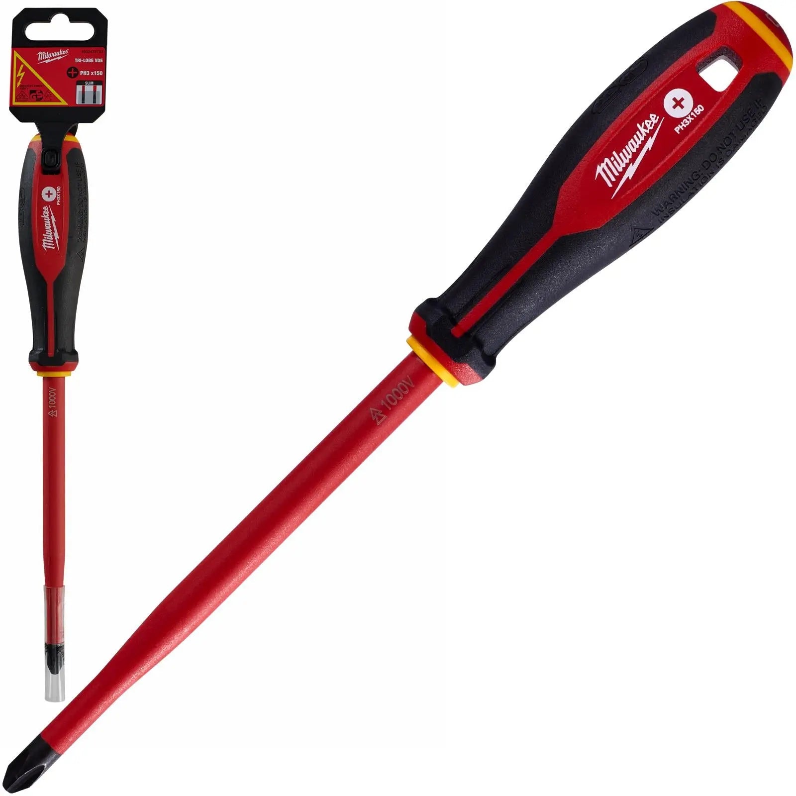 Milwaukee Tri-Lobe VDE Screwdrivers Slim Shank Anti Roll 
