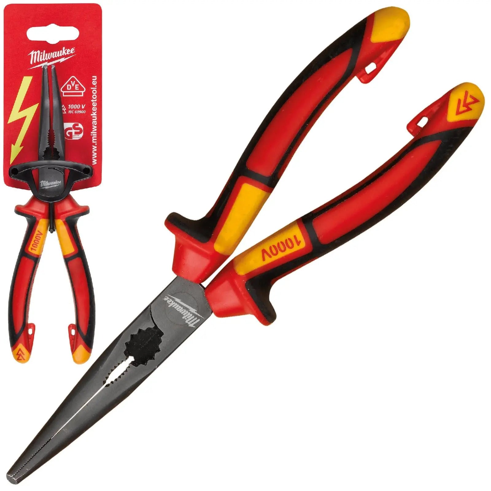 Milwaukee VDE Long 45° Round Nose Pliers 205mm Insulated 10,000V 