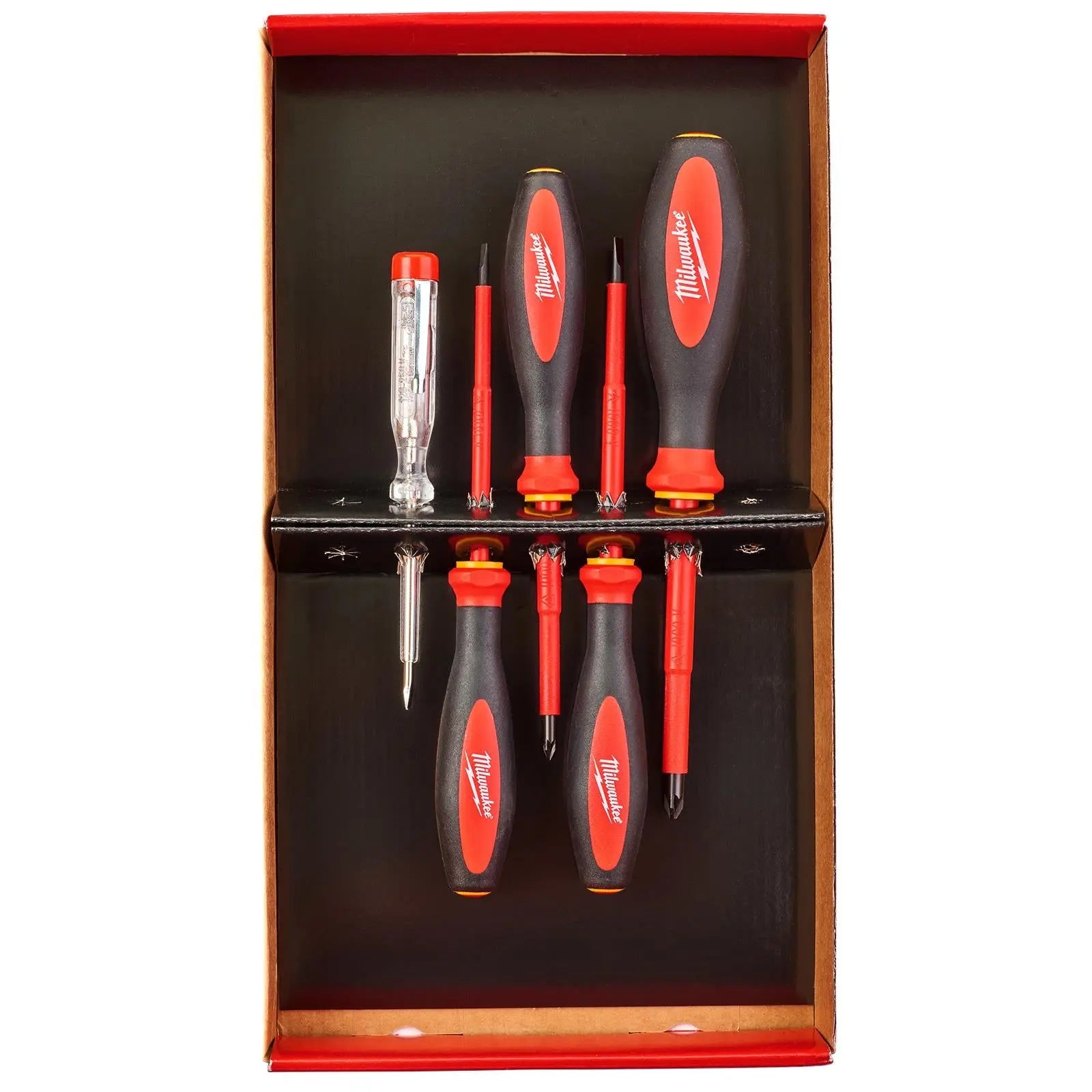 Milwaukee VDE Screwdriver Set 5 Piece Slotted Pozi Voltage Tester 