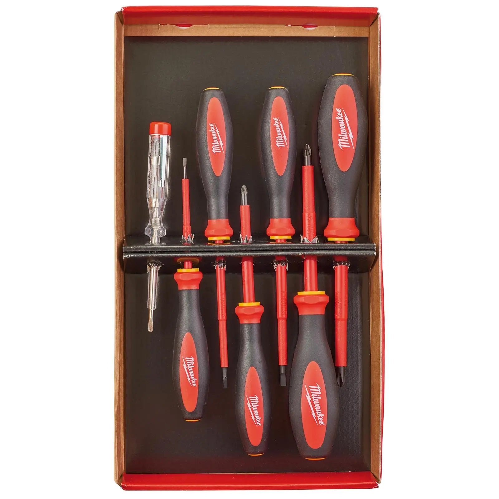 Milwaukee VDE Screwdriver Set 7 Piece Slotted Phillips Pozi Voltage Tester 