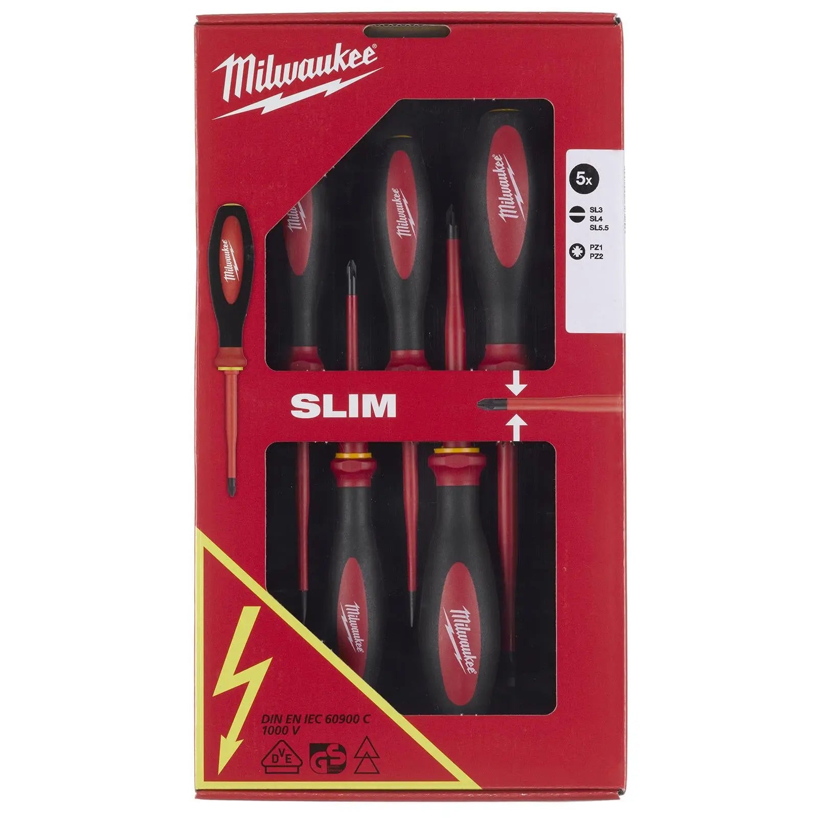 Milwaukee VDE Slim Screwdriver Set 5 Piece Slotted Pozi 