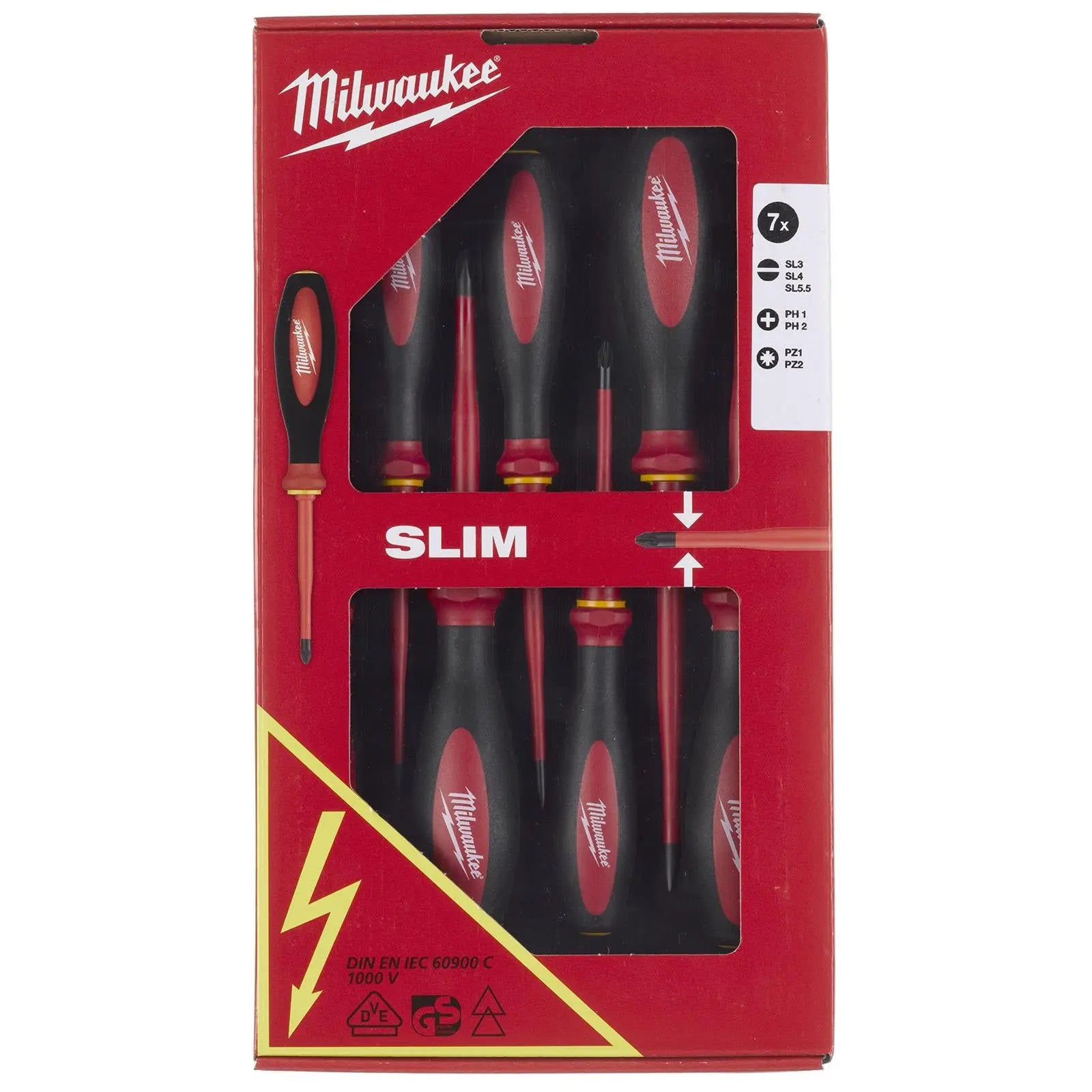 Milwaukee VDE Slim Screwdriver Set 7 Piece Slotted Phillips Pozi 