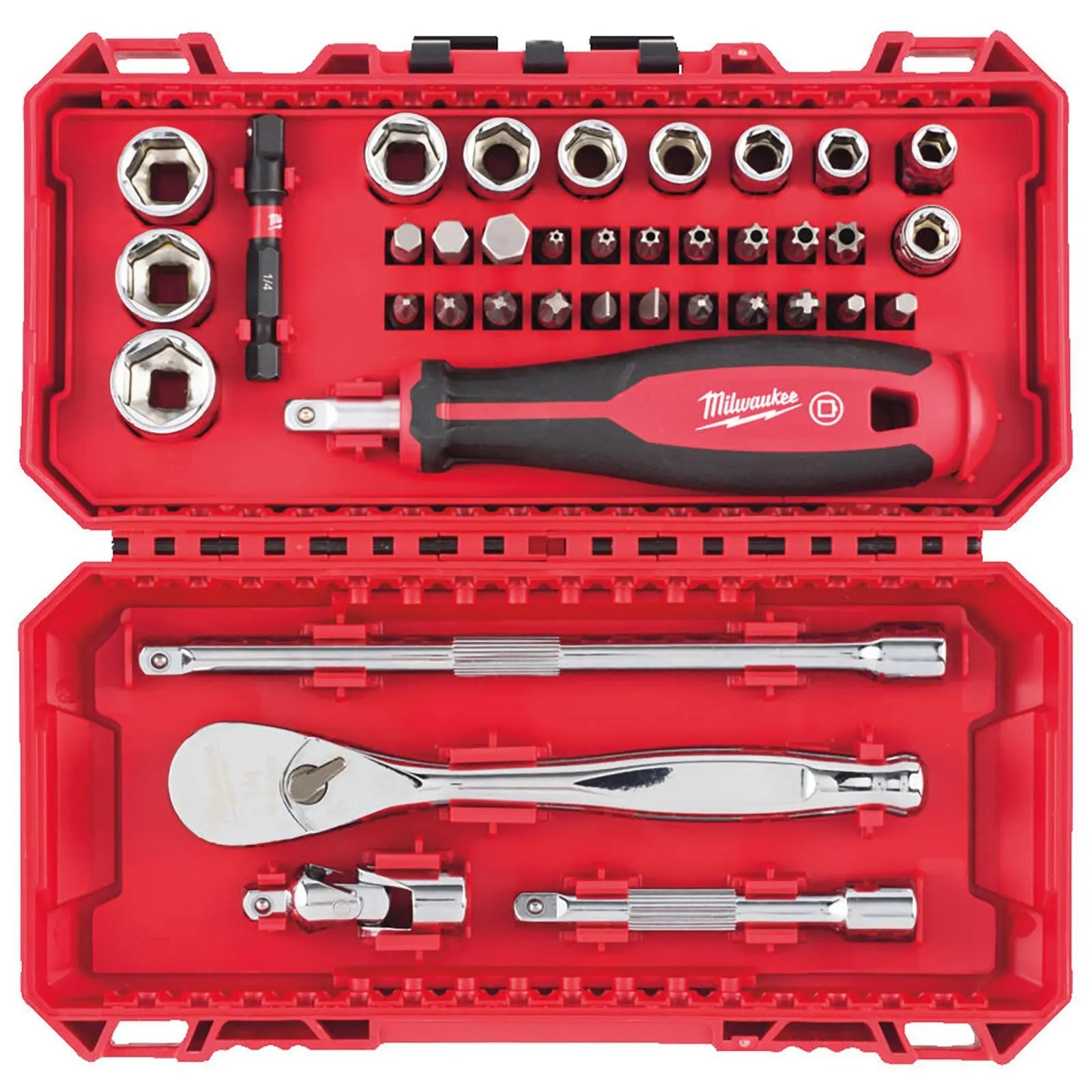 Milwuakee 1/4" Ratchet Driver Socket Set Metric In PACKOUT Compatible Box 38pc  White Rose Tools