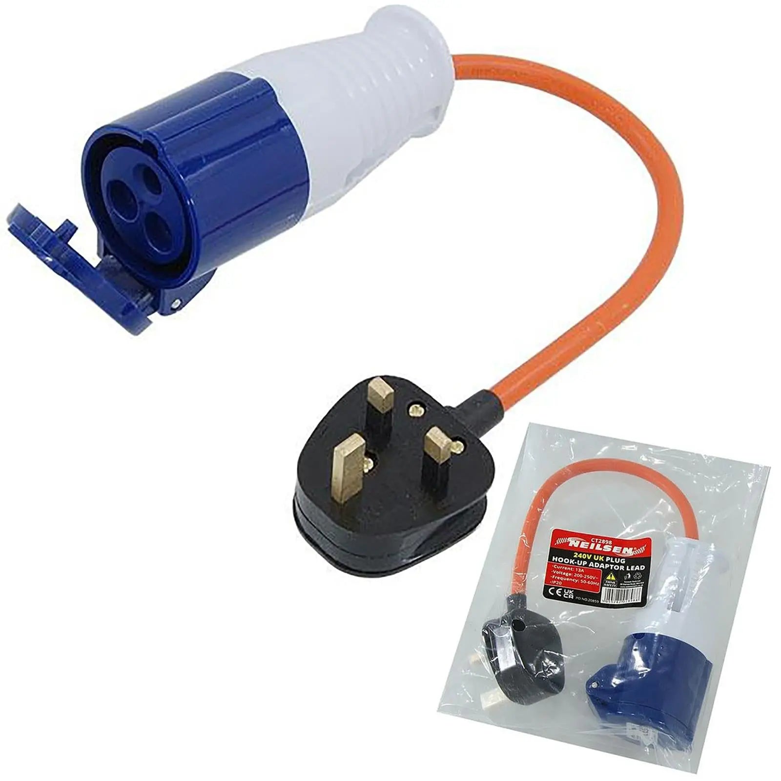 Neilsen Caravan Hook Up Cable Lead Plug Socket Adaptor 240V UK 3 Pin Mains  White Rose Tools