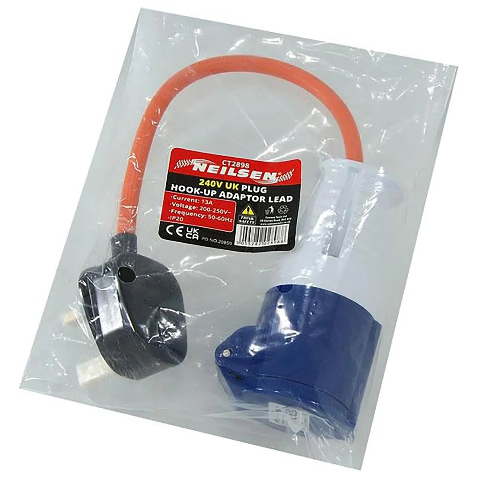 Neilsen Caravan Hook Up Cable Lead Plug Socket Adaptor 240V UK 3 Pin Mains  White Rose Tools