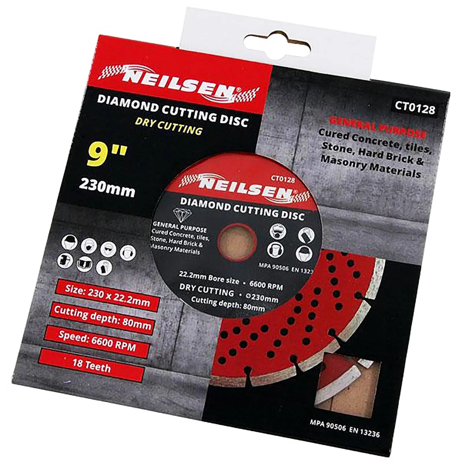 Neilsen Diamond Cutting Disc Dry 230mm 9" Tile Concrete Stone Brick Masonry  White Rose Tools