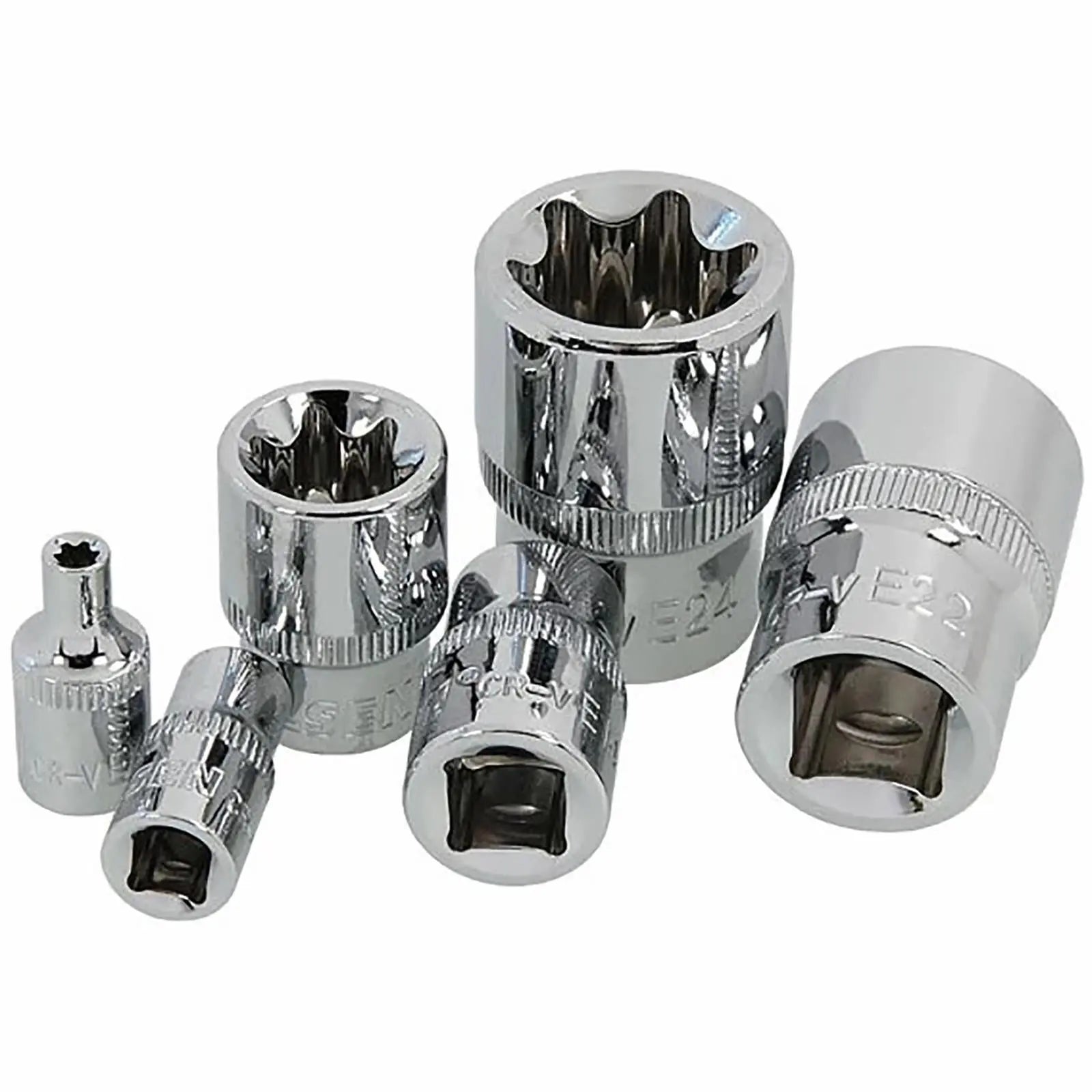 Neilsen E Socket Set External Torx Star Female Garage Mechanic 1/4" 3/8" 1/2" Drive  White Rose Tools