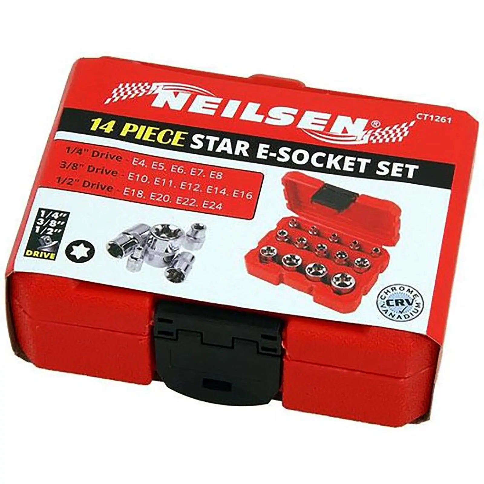 Neilsen E Socket Set External Torx Star Female Garage Mechanic 1/4" 3/8" 1/2" Drive  White Rose Tools