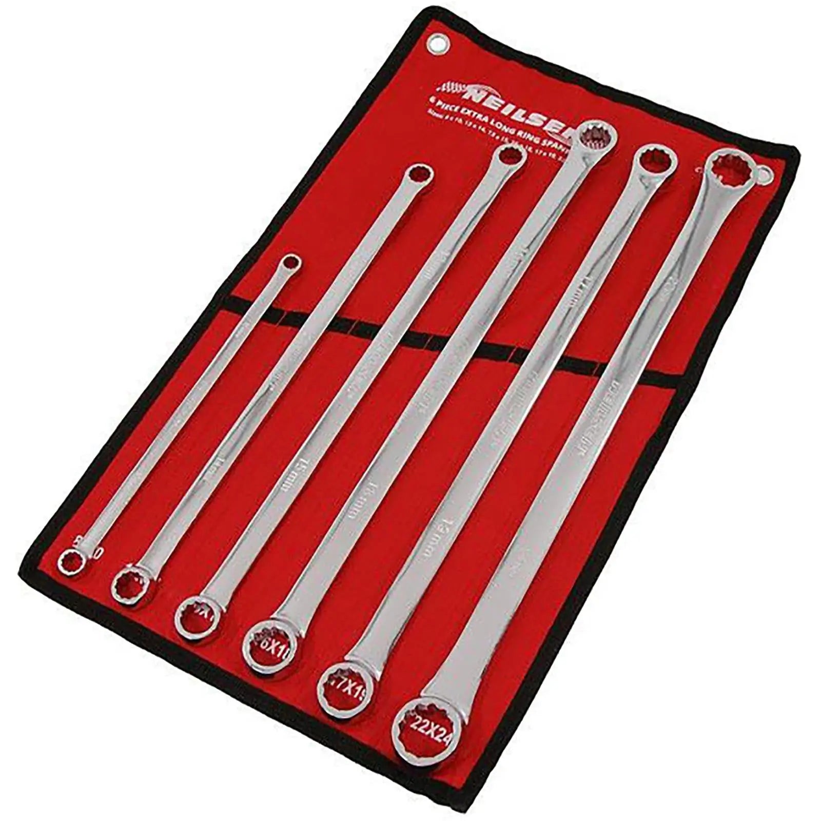 Neilsen Extra Long Ring Spanner Set Wrench Garage Mechanic 8-24mm 6pc  White Rose Tools