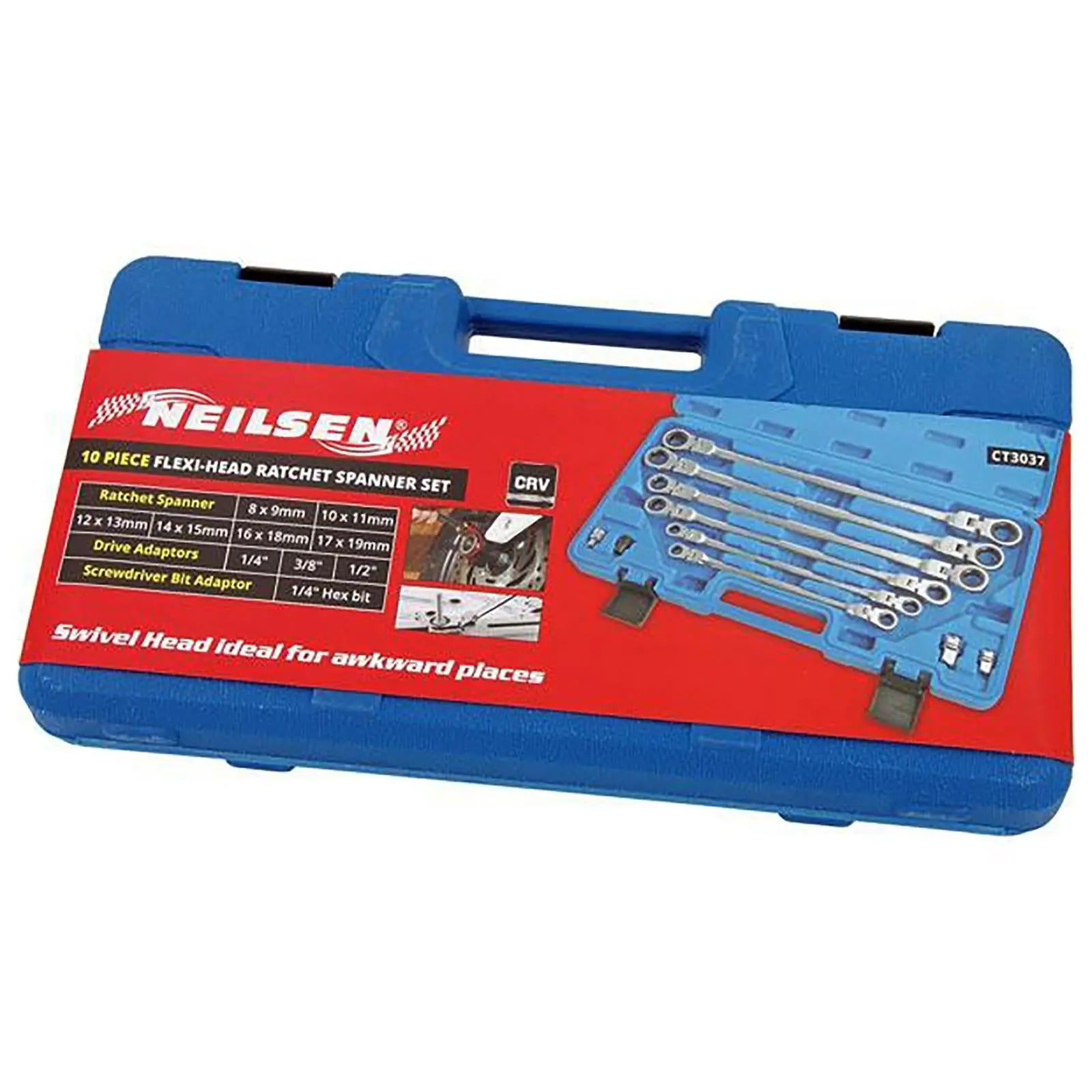 Neilsen Flexible Head Ratchet Spanner Set Swivel Wrench Socket Screwdriver Adaptor  White Rose Tools
