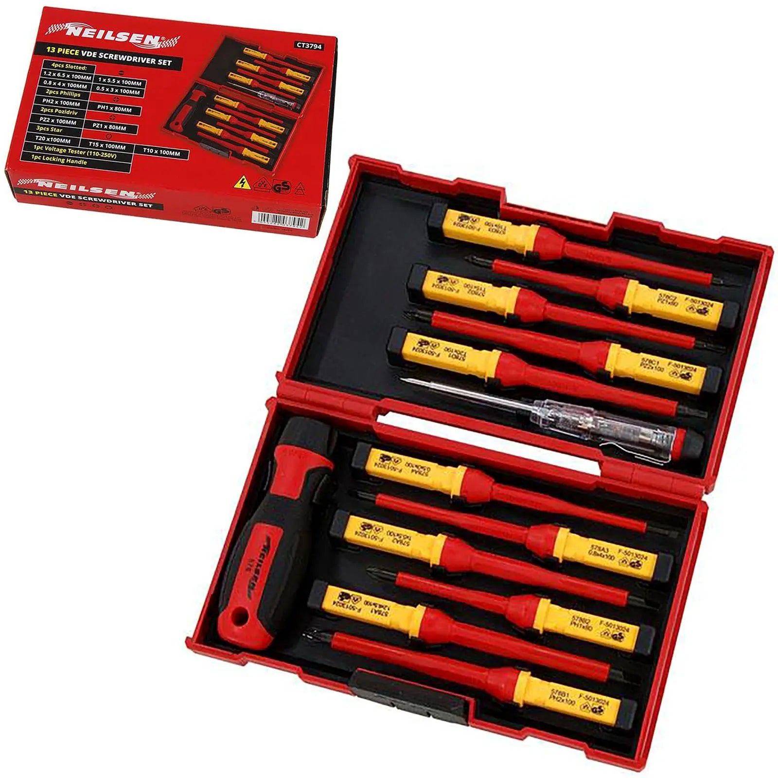 Neilsen Insulated Screwdriver Set VDE Slotted Phillips Pozi Torx Electricians 13pc  White Rose Tools