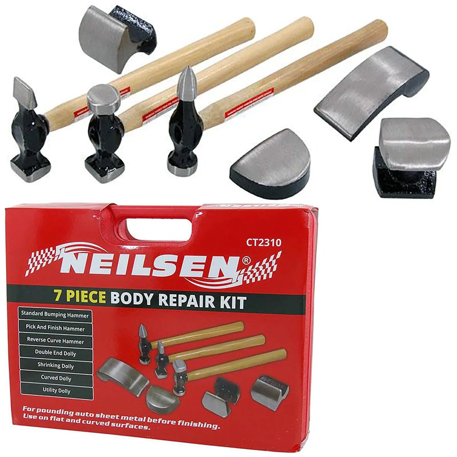 Neilsen Panel Beating Set Car Body Repair Kit Dent Hammer Automotive Garage 7pc  White Rose Tools