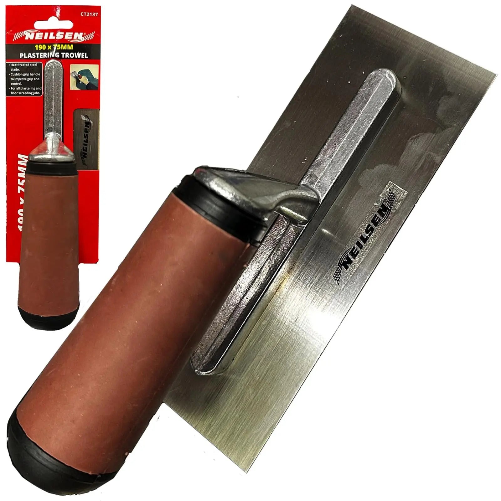 Neilsen Plastering Trowel Soft Cushion Grip Handle Float Screed 190 x 75mm  White Rose Tools