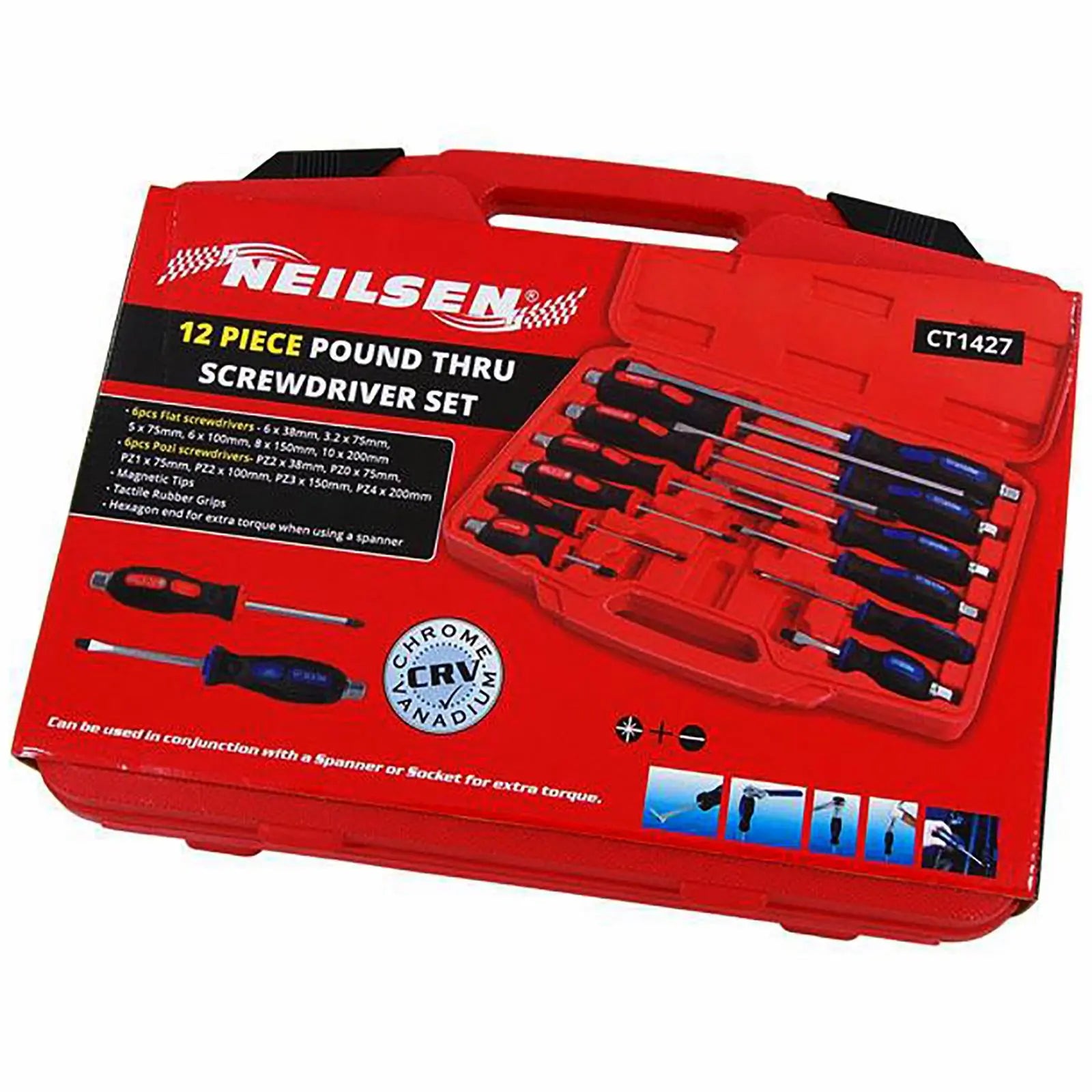 Neilsen Screwdriver Set Hammer Through Demolition Slotted Pozi Magnetic Tip 12pc  White Rose Tools