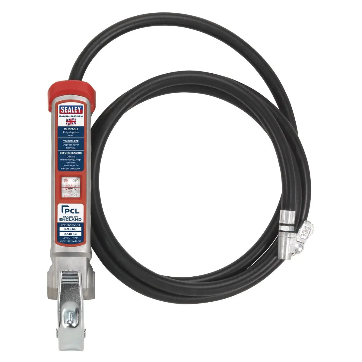 PCL Professional Tyre Inflator with 2.5m Hose & Clip-On Connector 