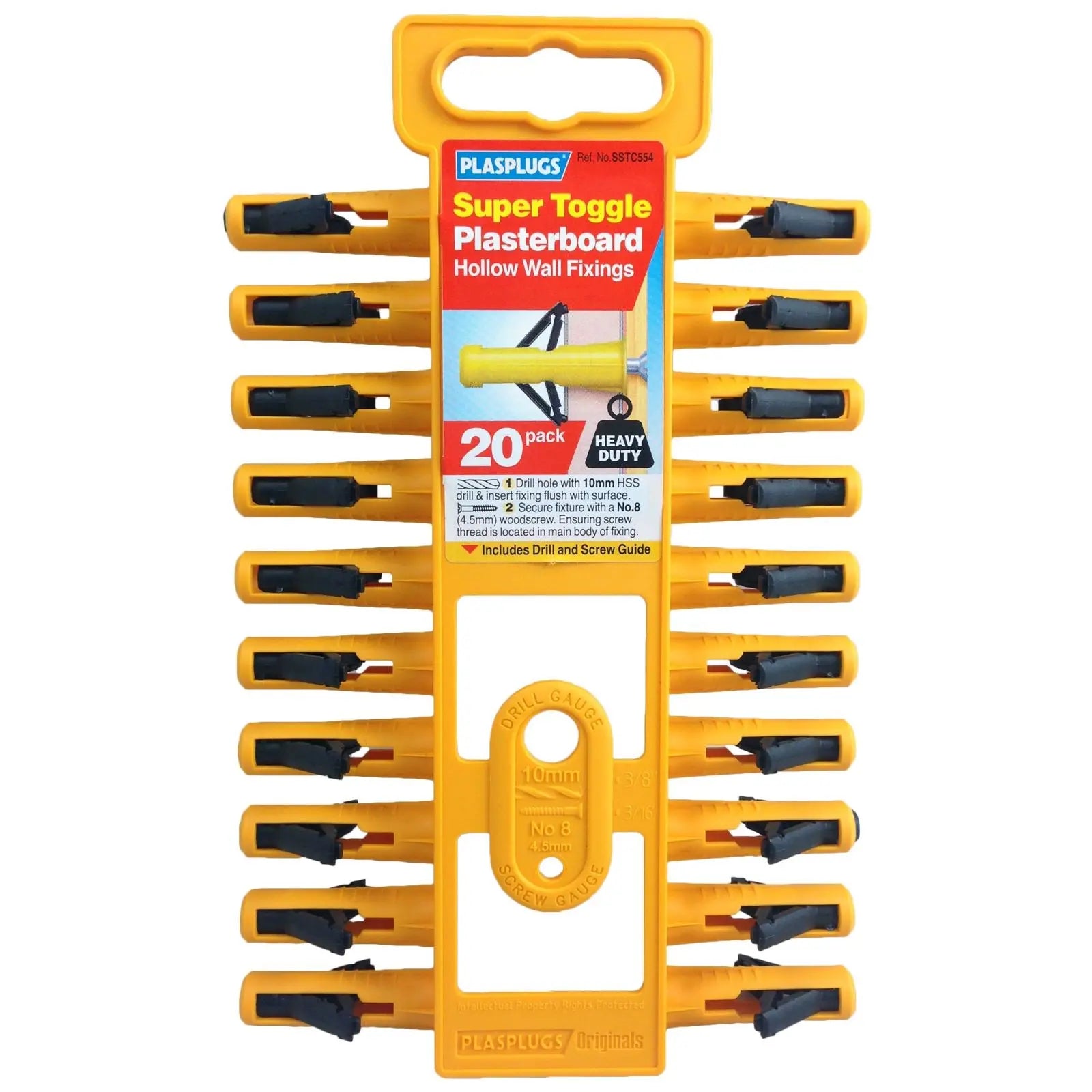 PlasPlugs 20 Piece Super Toggle Plasterboard Hollow Wall Fixings Plugs 