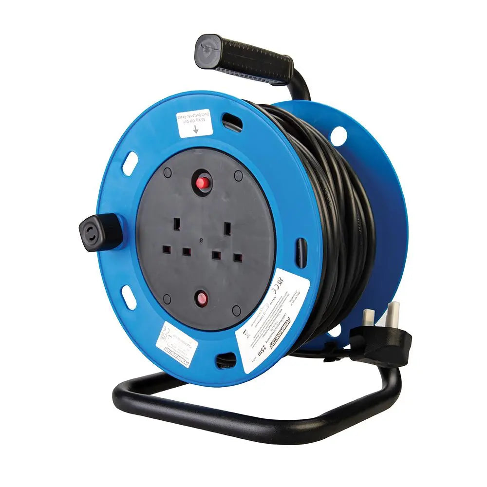 Powermaster Cable Reel Freestanding 13A 230V 2-Gang 25m 303754  White Rose Tools