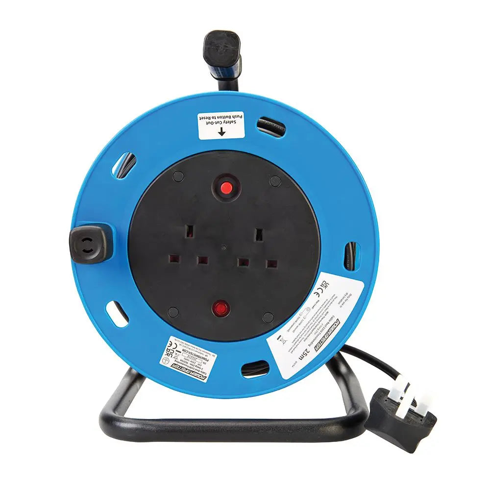 Powermaster Cable Reel Freestanding 13A 230V 2-Gang 25m 303754  White Rose Tools