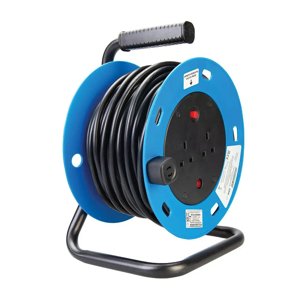Powermaster Cable Reel Freestanding 13A 230V 2-Gang 25m 303754  White Rose Tools