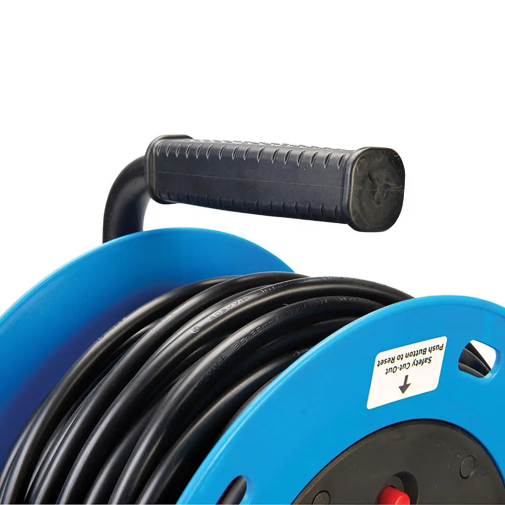 Powermaster Cable Reel Freestanding 13A 230V 2-Gang 25m 303754  White Rose Tools