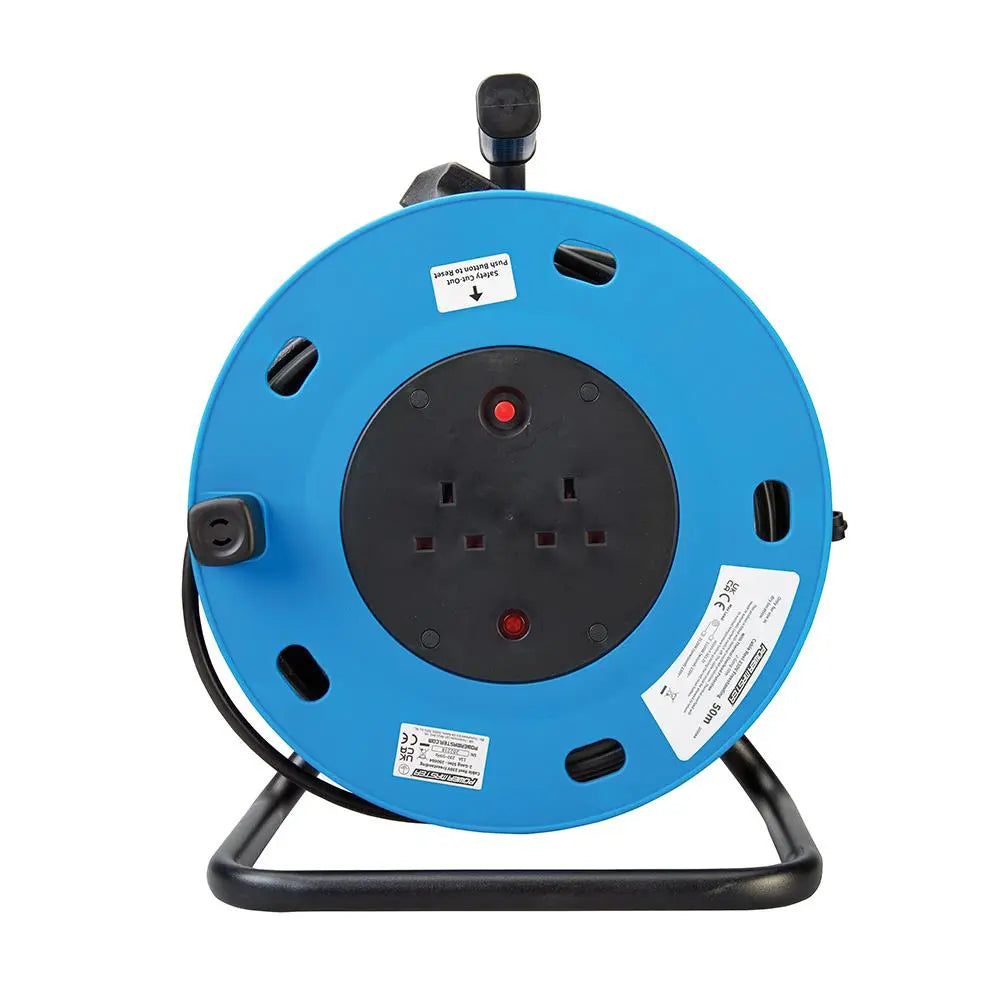 Powermaster Cable Reel Freestanding 13A 230V 2-Gang 50m 200084  White Rose Tools