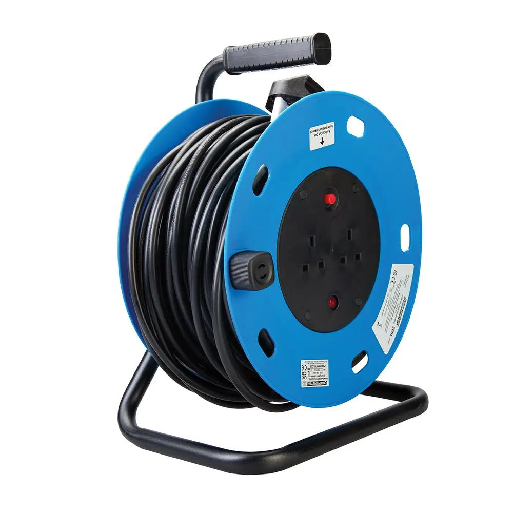 Powermaster Cable Reel Freestanding 13A 230V 2-Gang 50m 200084  White Rose Tools