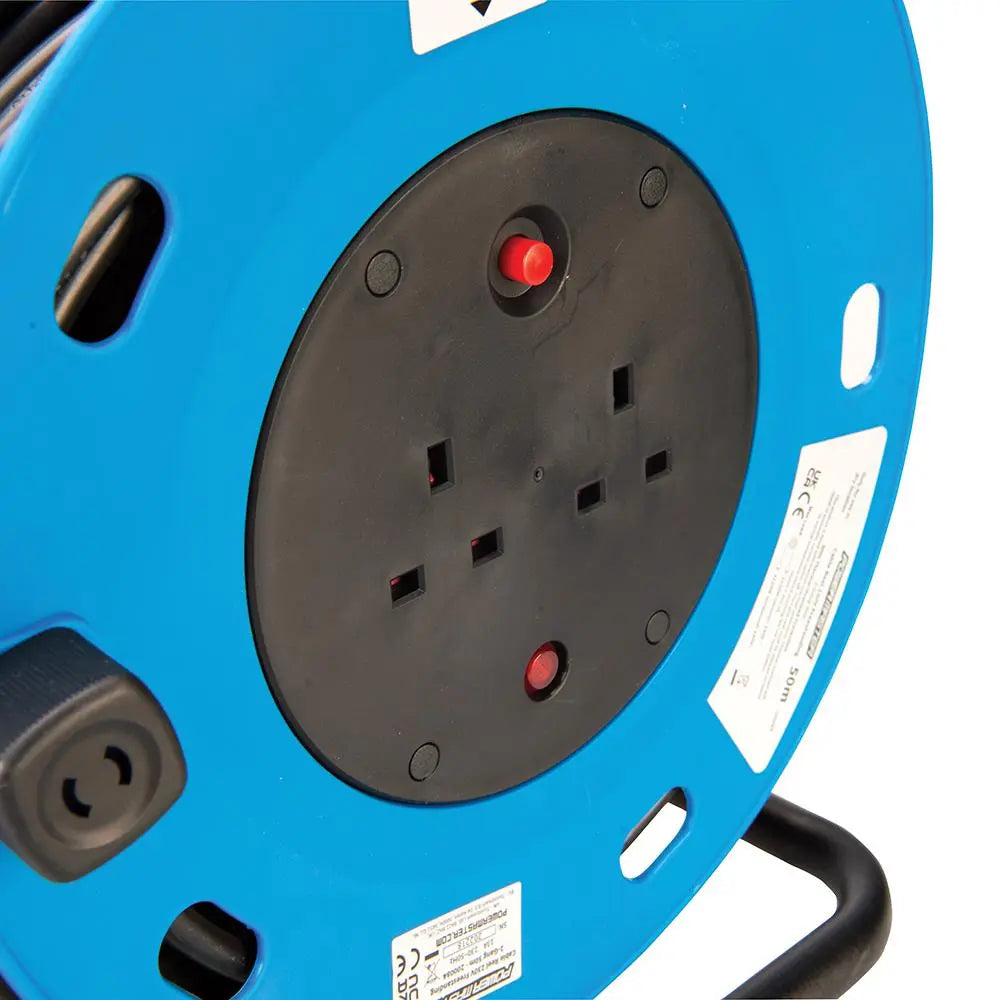 Powermaster Cable Reel Freestanding 13A 230V 2-Gang 50m 200084  White Rose Tools