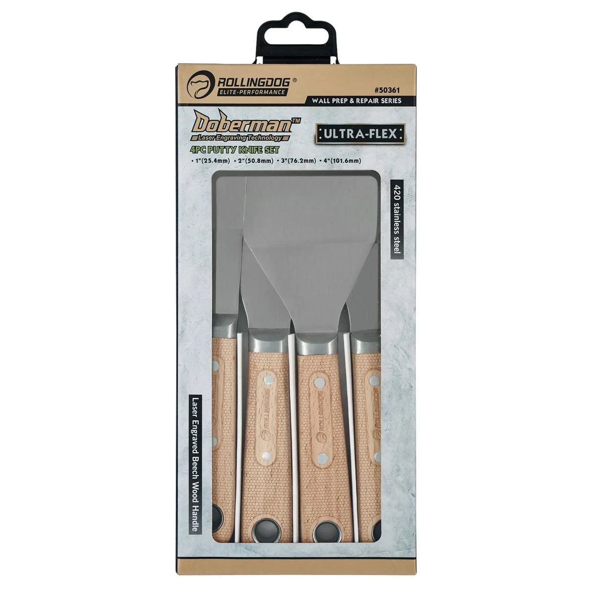 Rollingdog DOBERMAN™ Putty Knife Set (4 Piece) 09617  White Rose Tools