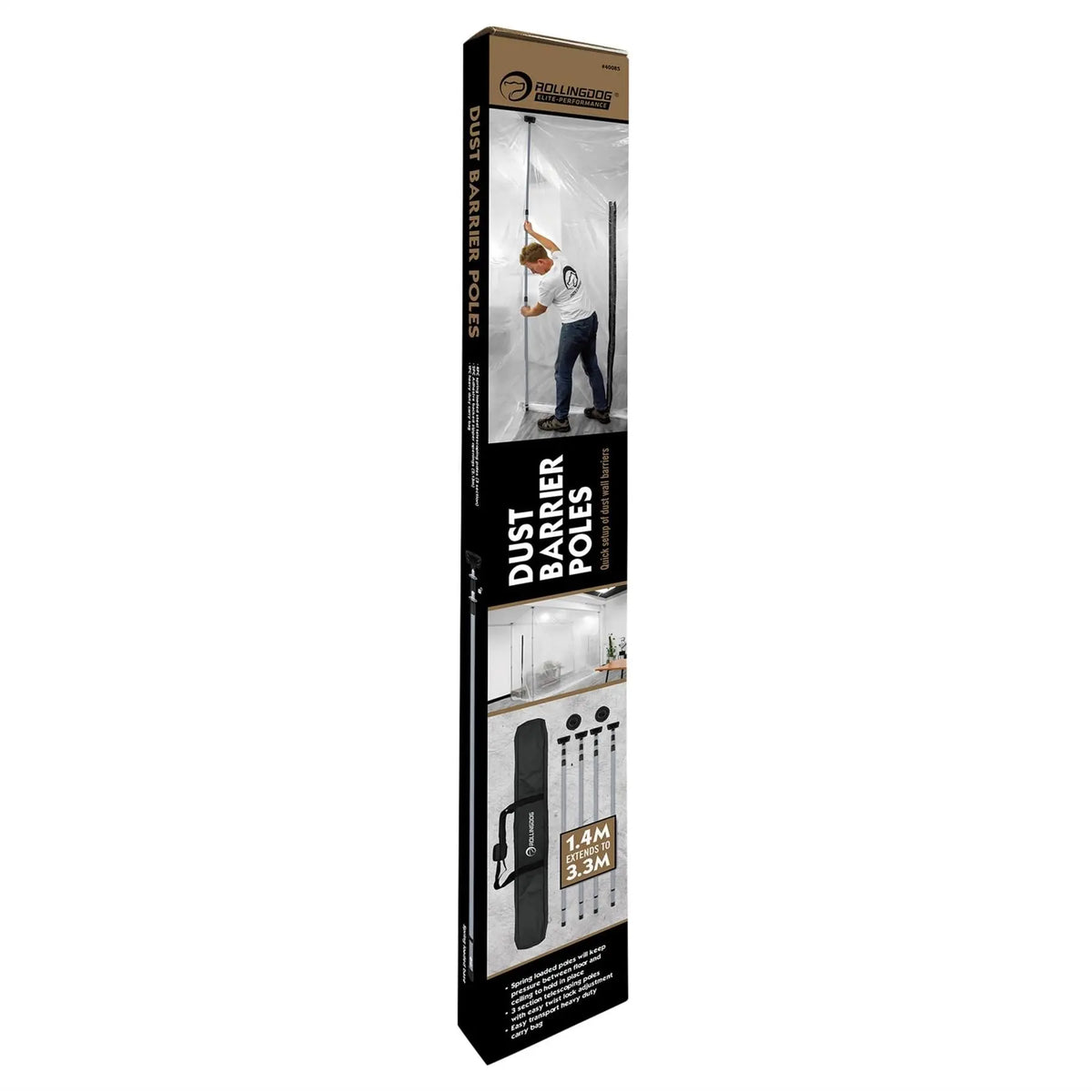 Rollingdog Dust Barrier Poles 1.4-3.3m (7 Piece) 09666  White Rose Tools