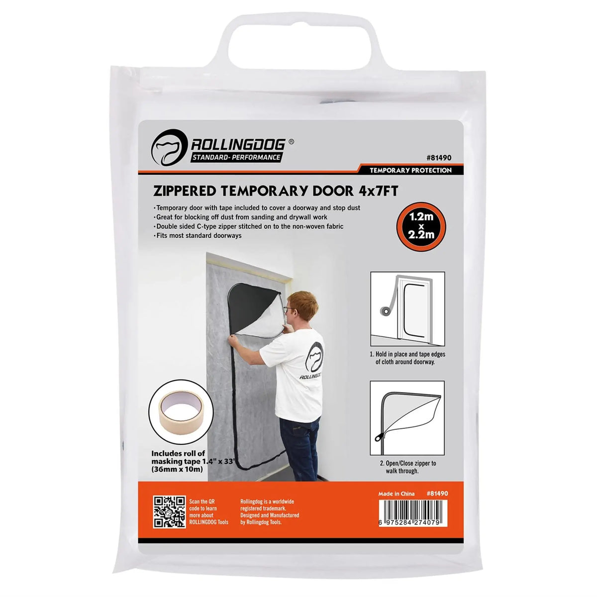 Rollingdog Plastic Dust Barrier Zip Door 1.2 x 2.2m 09672  White Rose Tools