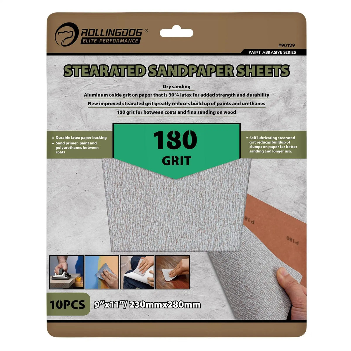 Rollingdog Stearated Sanding Sheets 230 x 280mm 180 Grit (Pack of 10) 09654  White Rose Tools