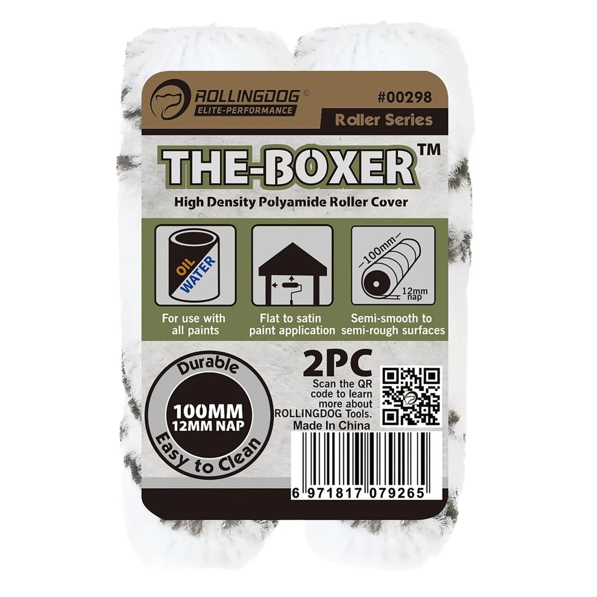 Rollingdog THE-BOXER™ High-Density Polyamide Paint Roller Sleeves 4"/100mm (Pack of 2) 08592  White Rose Tools