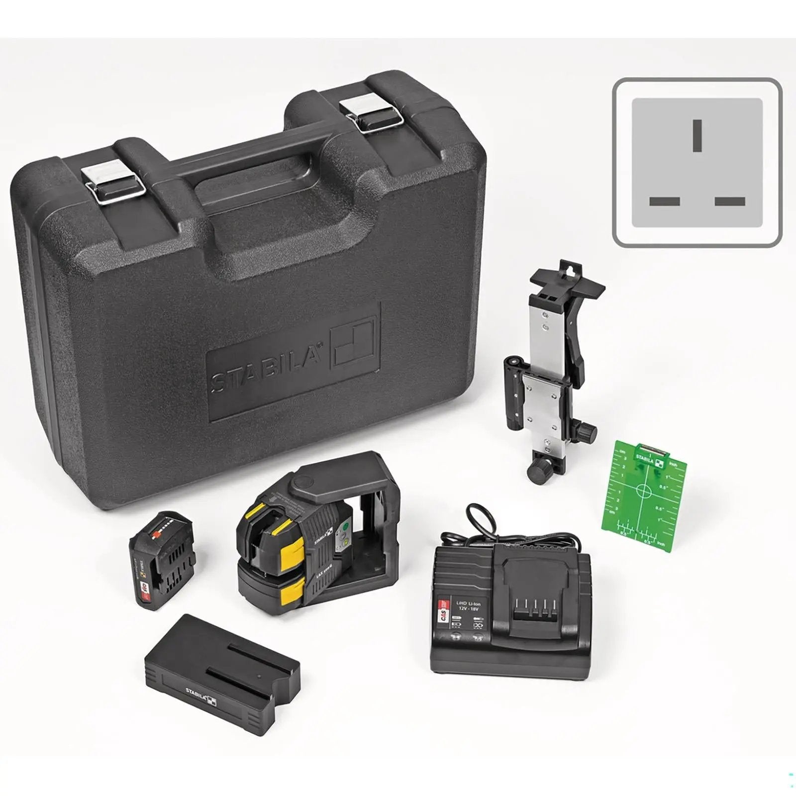 STABILA LAX 500 G Cross Line Plus Plumb Point Laser Level 12V System with Battery and Charger 19985  White Rose Tools