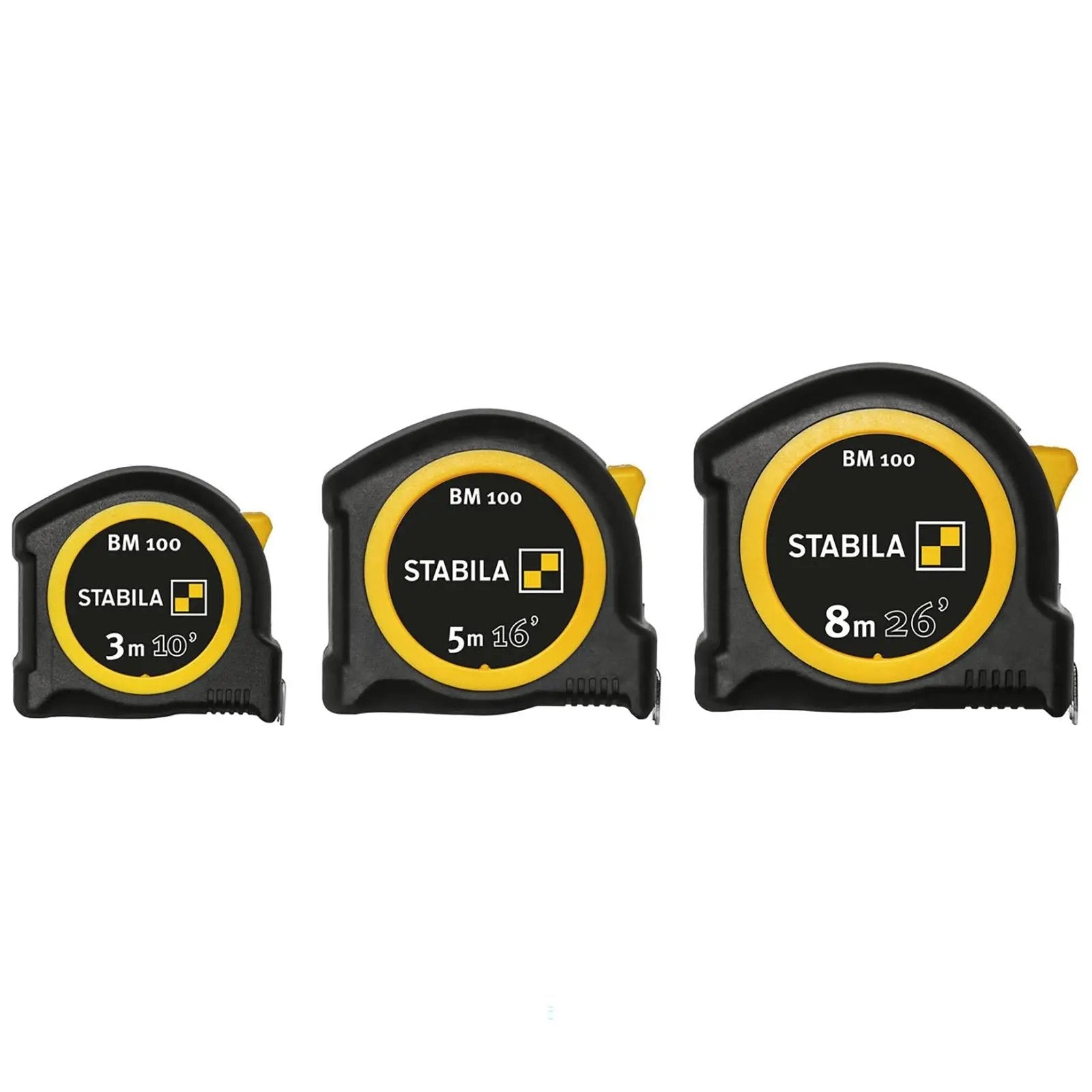 STABILA Pocket Tape Measure BM100 Metric / Imperial Scale Class II - Choose Size  White Rose Tools