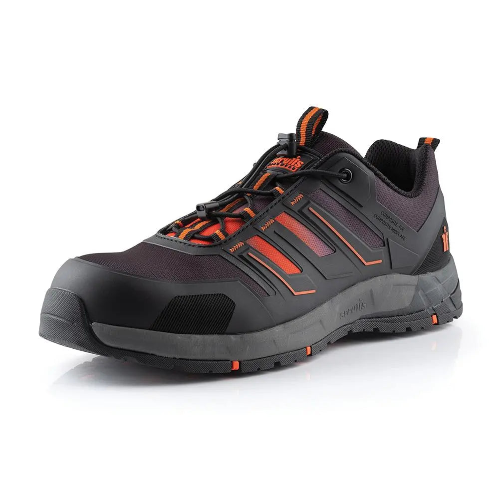 Scruffs Air Safety Trainers Black / Orange - Choose Size  White Rose Tools