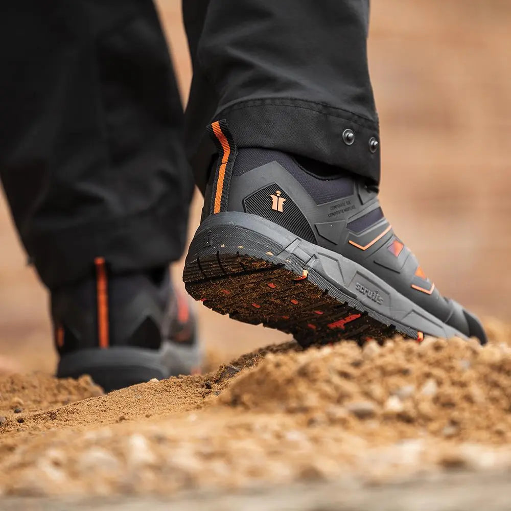 Scruffs Air Safety Trainers Black / Orange - Choose Size  White Rose Tools