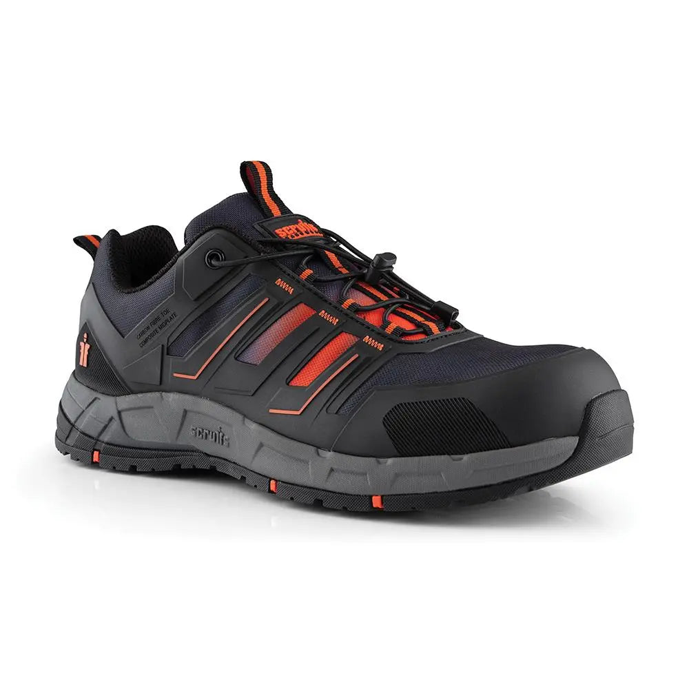 Scruffs Air Safety Trainers Black / Orange - Choose Size  White Rose Tools