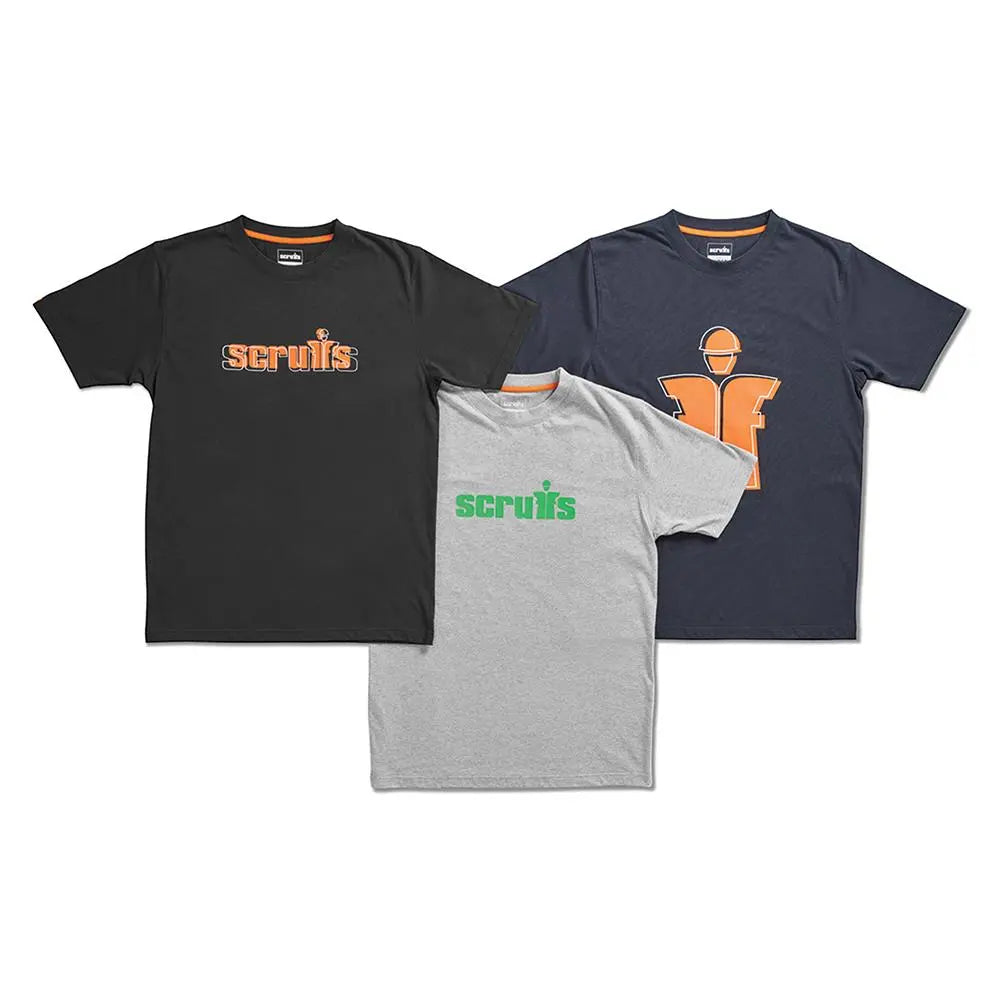 Scruffs Houghton 3 Pack Logo T-Shirt - Choose Size  White Rose Tools