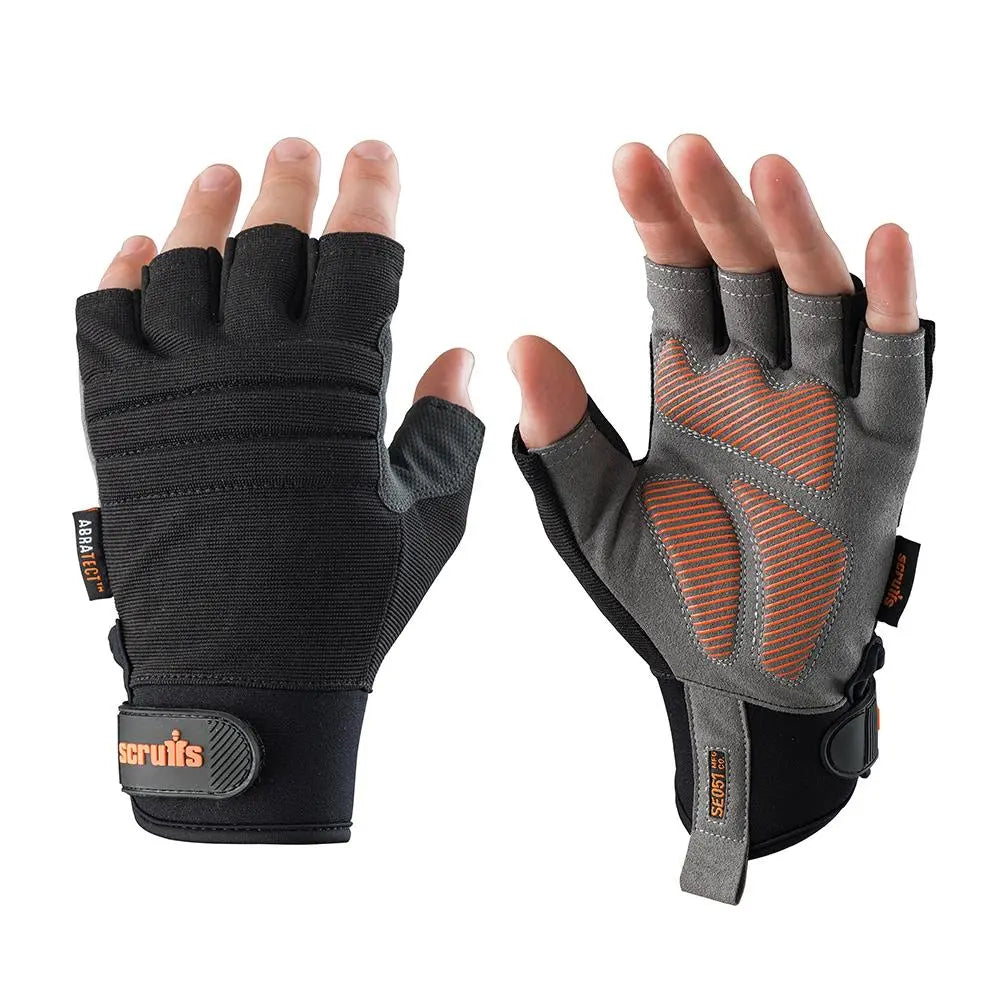 Scruffs Trade Fingerless Gloves Black - Choose Size  White Rose Tools