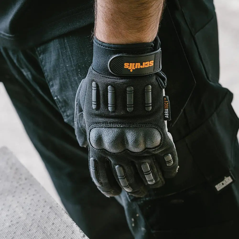 Scruffs Trade Shock Impact Work Gloves Black - Choose Size  White Rose Tools